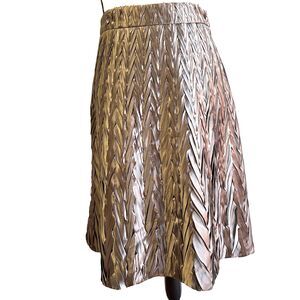 Fendi Women Bronze Pleated Satin Fabric Lined A-Line Midi Skirt Sz 8/44  $ 2290